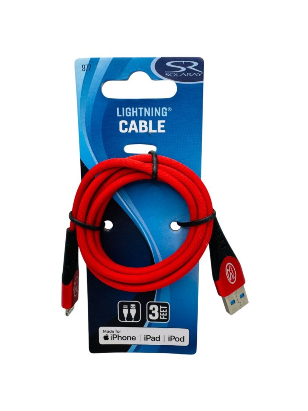 Solaray MFi Fast Charging 3ft Cable iPhone iPad USB Charging Sync Cord Red